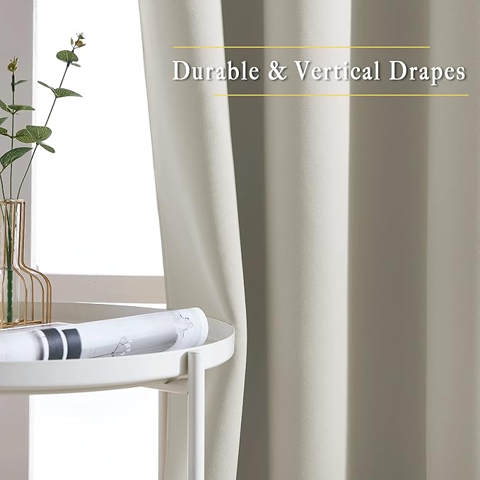 NICETOWN Blackout Kitchen Curtains 36 inch Length, Grommet Thermal Insulated Solid Vertical Window Drapes Room Darkening for Nursery, Natural, Set of 2, W52 x L36