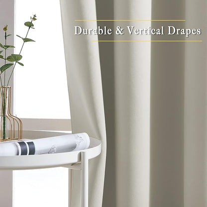 NICETOWN Blackout Kitchen Curtains 36 inch Length, Grommet Thermal Insulated Solid Vertical Window Drapes Room Darkening for Nursery, Natural, Set of 2, W52 x L36