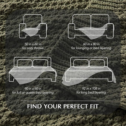 EVERGRACEHOME Chunky Chenille Knit Throw Blanket for Couch, Soft Luxurious Oversized King Moss Stitch Blanket for Bed, Large Cozy Farmhouse Knitted Throw for Sofa, Olive Green, 92" x 108"