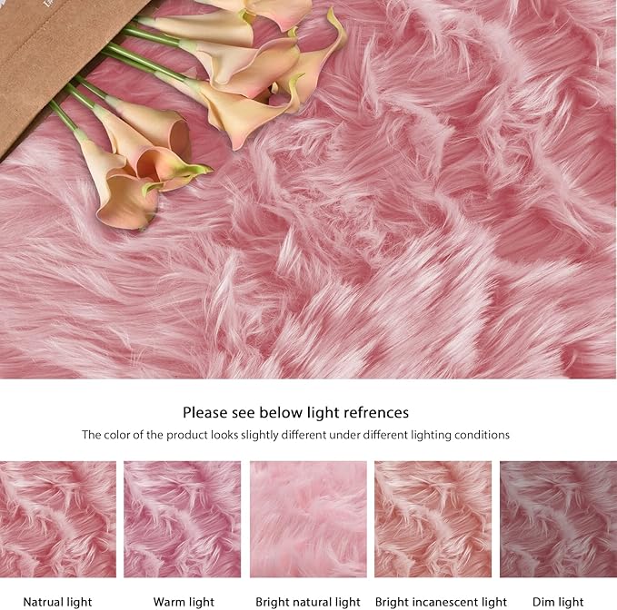 ORINOVA Pink Washable Shag Round Rugs 6.6ft Soft Plush Faux Sheepskin Fuzzy Fur Rugs for Bedroom Large Circle Fluffy Nursery Rug