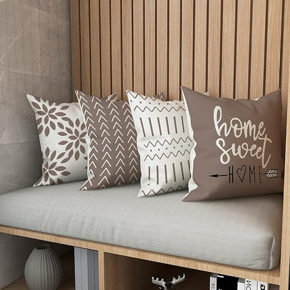YCOLL Pillow Covers 16x16 Set of 4, Modern Sofa Throw Pillow Cover, Decorative Outdoor Linen Fabric Pillow Case for Couch Bed Car, Khaki
