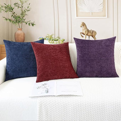 CaliTime Christmas Throw Pillow Covers Decorative 26 X 26 Inches Pack of 2 Cozy Chenille Cushion Cases for Couch Sofa Bed Living Room Home Burgundy