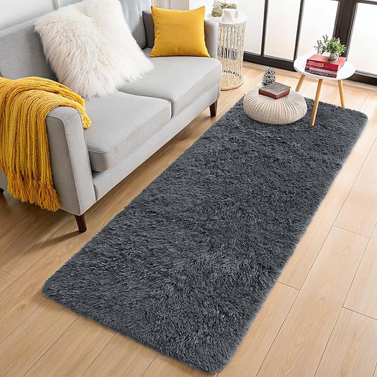 OLANLY 3x9 Machine Washable Runner Rugs for Hallway, Soft Fluffy Shaggy Bedside Rugs for Bedroom, Living Room, Indoor Floor Carpet for Kids Girls and Boys, Nursery Rooms, Home Decor Aesthetic, Grey