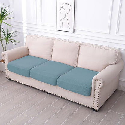 hyha Waterproof Couch Cushion Covers for Pets, Non Slip Sofa Seat Cover for Dogs Washable, Soft Thick Stretch Jacquard Fabric, Sofa Slipcovers with Elastic Bottom (3 Pieces, Lake Blue)