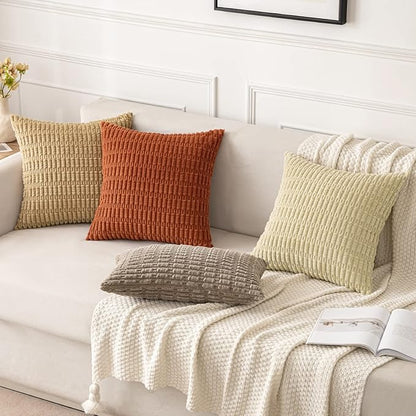MIULEE Pack of 2 Rust Corduroy Decorative Euro Sham Pillow Covers 24x24 Inch Soft Boho Striped Throw Pillow Covers Modern Farmhouse Home Decor for Summer Sofa Living Room Couch Bed