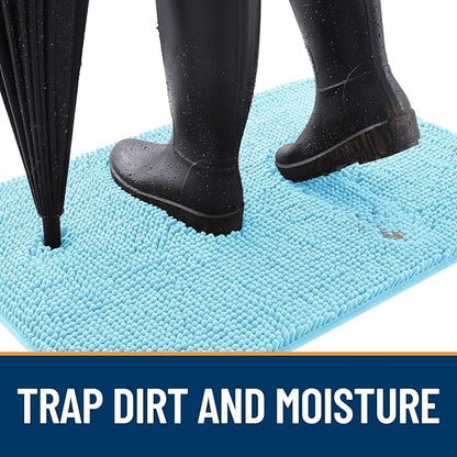 OLANLY Dog Door Mat for Muddy Paws 50x30, Absorbs Moisture and Dirt, Absorbent Non-Slip Washable Doormat, Quick Dry Chenille Mud Mat for Dogs, Entry Indoor Entryway Carpet for Inside Floor, Blue
