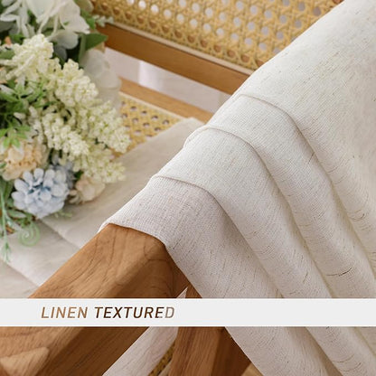 Simplebrand Natural Linen Textured Sheer Curtains 72 inches Long 2 Panels, Rod Pocket Solid Color Window Sheer Curtain Panels, Elegant Curtains & Drapes for Living Room, Bedroom (40" W x 72" L)