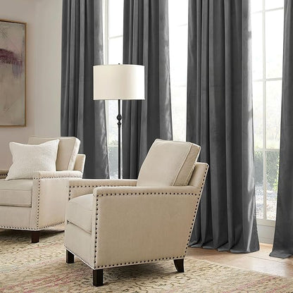 RYB HOME Grey Velvet Curtains 102 inches with Hook Belt, Soft Fabric Room Darkening Thermal Insulated Luxurious Home Decor Curtains for Living Room Bedroom, W 52" x L 102", 2 Panels Set