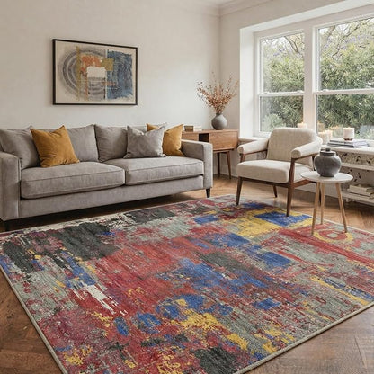 BEIMO Area Rugs 5x7 for Living Room Bedroom, Modern Abstract Machine Washable Rug, Large Soft Low Pile Floor Carpet with Non Slip Backing for Dining Room, Vivid Mix