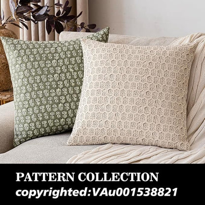 Foindtower Set of 2 Decorative Neutral Floral Print Throw Pillow Covers Vintage Accent Farmhouse Cushion Covers Boho Home Decor for Sofa Chair Couch Bedroom Living Room,18×18 Inch,Ivory Beige