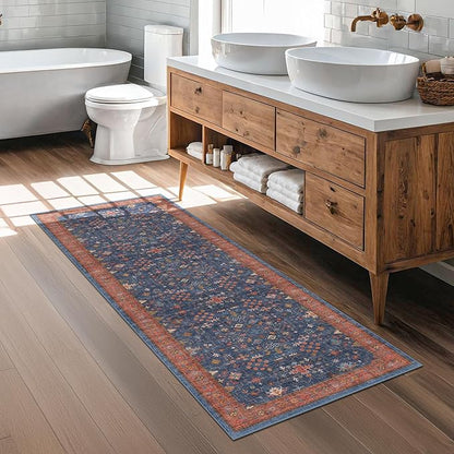 Hazo Haus Navy Blue Runner Rug 2x7 for Kitchen, Hallway, Mudroom, Laundry Room, Bathroom, Washable Non Slip Non Skid Rubber Backing Low Pile Stain Resistance