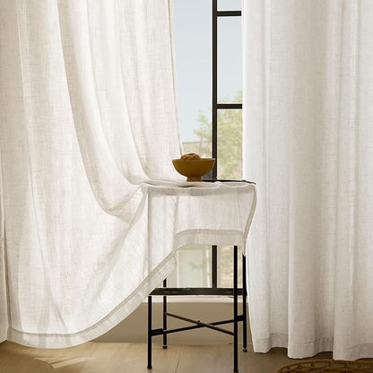 2 Panels Set Cream Linen Curtains 132 inches Long For Living Room Neutral Farmhouse Light Filtering Semi Sheer Linen Drapes 132 inch Ceiling To Floor For Large Window Villa Hallway Ivory FT 60x132