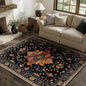 Area Rugs 4'x6' Washable Non-Slip, Floral Vintage Distress Print Pattern Medallion Carpet for Living Room Bedroom Dining Room, Black Colorful Floral Dark Tan
