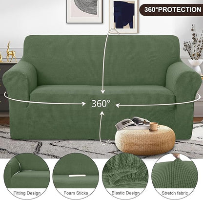 U-NICE HOME Oversized Stretch Loveseat Couch Cover Sofa Covers Washable Sofa Slipcover Furniture Protector for 2 Cushion Couch Sofa Pet Friendly, Loden Frost