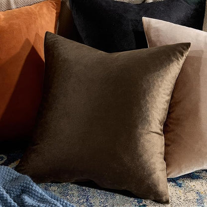 GIGIZAZA Brown Velvet Pillow Covers 26x26,Square Solid Throw Pillow Covers Decorative Modern Pillows Big Vintage Cases for Couch Pack of 2