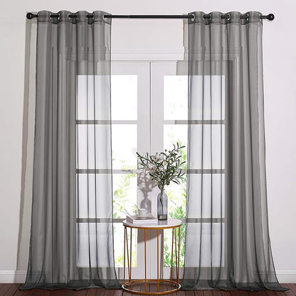NICETOWN Sheer Curtains 120" Extra Long Voile Texture, Grommet Top Soft Voile Texture Window Draperies Lightweight & Airy Panels for Living Room/Bedroom, 108" Wide Total 2 Pieces, Dark Grey