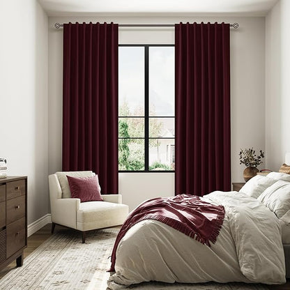 Guken 100% Blackout Curtains 63 Inch Length 2 Panels Set for Living Room Bedroom Back Tab Thermal Insulated Black Out Linen Drapes Room Darkening Window Curtains 63 Inches Long,Burgundy