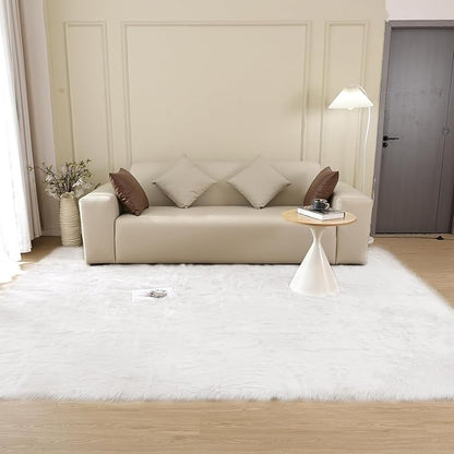ORINOVA Shag Plush Rug 8x10 Area Rugs for Bedroom White Fluffy Living Room Rug Large Washable Faux Sheepskin Furry Fur Rugs for Nursery
