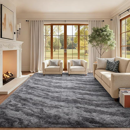 Area Rugs for Living Room, Tie-Dyed 6x9 Feet Soft Fluffy Shagg Plush Rug High Pile Large Indoor Modern Non-Slip Floor Carpet for Bedroom Nursery Kids Home Room Dorm Decor Aesthetic Grey