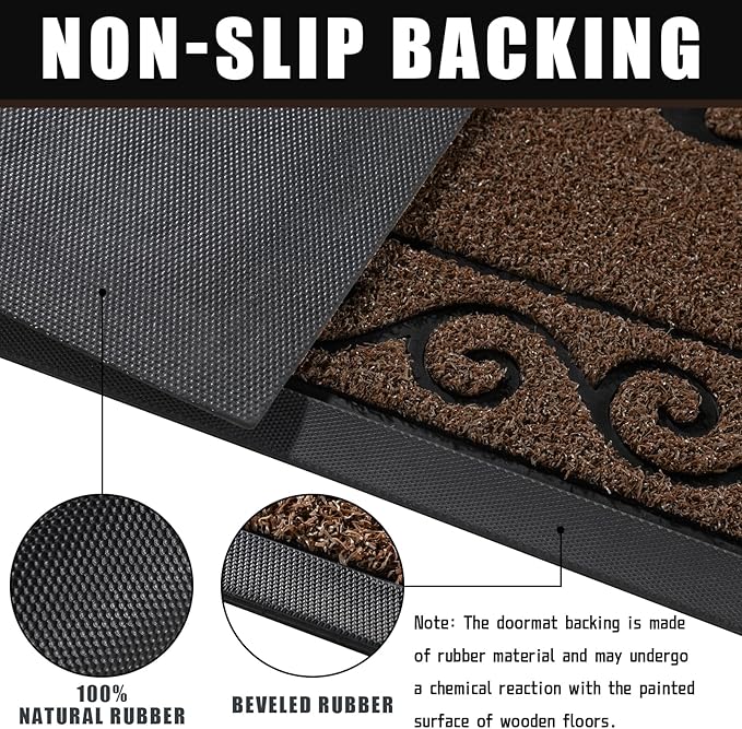 Yimobra Welcome Mats for Front Door 29.5x17, Heavy Duty Waterproof Outdoor Door Mat Outside Entrance, Non-Slip Low Profile Indoor Entryway Mat for Garage Patio, Coffee