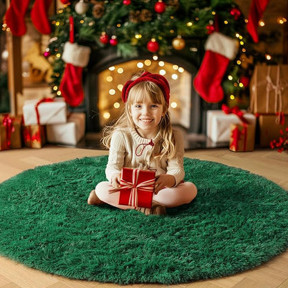Amdrebio Dark Green Round Rug 6Ft for Living Room Bedroom, Fluffy Thick Floor Circle Area Rugs for Kids Room Decor, Furry Shag Rug for Baby Nursery, Teens Dorm, Fuzzy Plush Cool Emerald Green Carpet