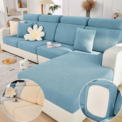 Couch Cushion Covers for Sofa Couch Covers Wear-Resistant Universal Sofa Cover Washable Stretch for Sectional Slipcovers (Texture-Sea Blue,Back Cover L)