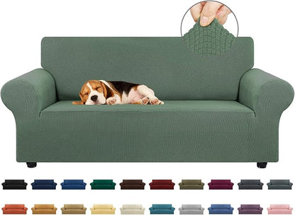 KEKUOU Stretch Loveseat Sofa Cover Slipcover,Couch Covers for 2 Cushion Couch Sofa (55"-78") Furniture Protector Sofa with Elastic Bottom for Kid,Dog. Jacquard Small Checked (Medium,Greyish Green)