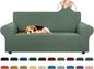 KEKUOU Stretch Loveseat Sofa Cover Slipcover,Couch Covers for 2 Cushion Couch Sofa (55"-78") Furniture Protector Sofa with Elastic Bottom for Kid,Dog. Jacquard Small Checked (Medium,Greyish Green)