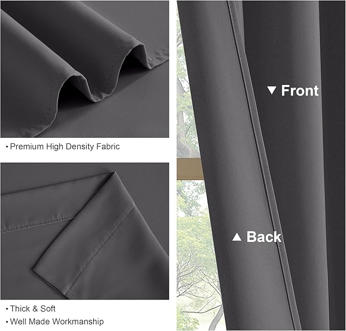 PONY DANCE Blackout Window Curtains - Short Gray Thermal Insulated Drapes Back Tab/Rod Pocket Room Darkening Panels Energy Saving for Bedroom/Bathroom, 42 W x 54 L, Grey, 1 Pair
