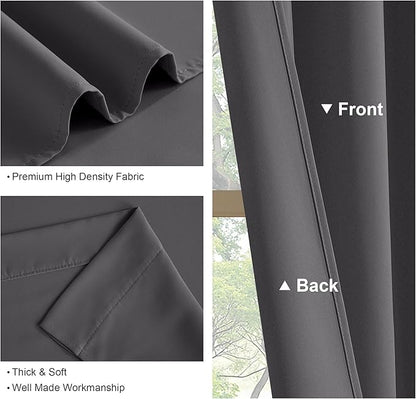 PONY DANCE Short Curtains Half Window Curtains for Bedroom, Privacy Blackout Energy Saving Drapes for Living Room Bathroom Shades, Wide 34 x Long 24 inches per Panel, Grey, 2 Pcs