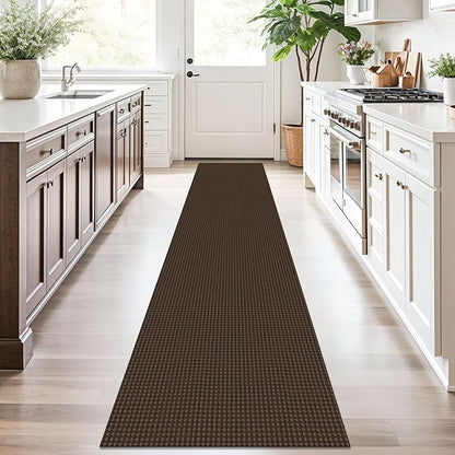 KOZYFLY Runners for Hallways 2x10 ft Washable Kitchen Runner Non Slip Rubber Backed Hallway Rugs Cotton Entryway Runner Rug Floor Carpet for Indoor Hall, Backdoor, Kitchen, Reddish Brown/Coffee
