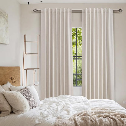 Guken 100% Blackout Curtains 90 Inch Length 2 Panels Set for Living Room Bedroom Back Tab Thermal Insulated Black Out Linen Drapes Room Darkening Window Curtains 90 Inches Long, Sand Beige