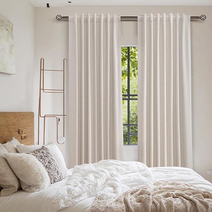 Guken 100% Blackout Curtains 108 Inch Length 2 Panels Set for Living Room Bedroom Back Tab Thermal Insulated Black Out Linen Drapes Room Darkening Window Curtains 108 Inches Long, Sand Beige