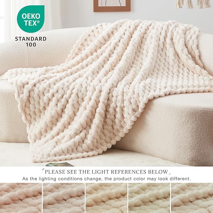 EXQ Home Fleece Throw Blanket for Couch and Bed, 3D Imitation Large Turtle Shell Jacquard Decorative Blankets, Plush Lightweight Fuzzy Flannel Blanket Suitable for All Seasons (50"×60",Beige)
