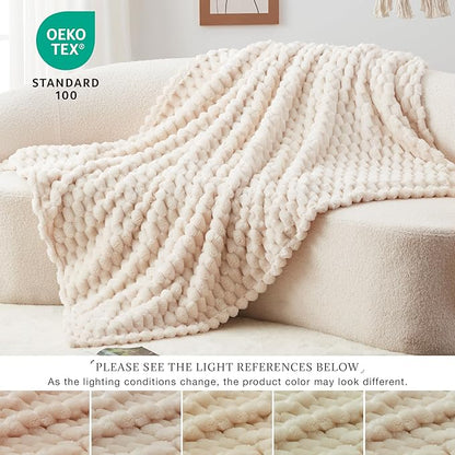EXQ Home Fleece Throw Blanket for Couch and Bed, 3D Imitation Large Turtle Shell Jacquard Decorative Blankets, Plush Lightweight Fuzzy Flannel Blanket Suitable for All Seasons (50"×60",Beige)