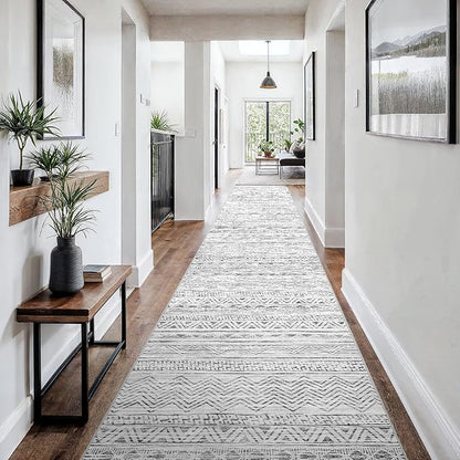 3x18 Washable Kitchen Runner Rug: Modern Moroccan Runners for Hallway Soft Non Slip Rugs with Rubber Backing Low Pile Thin Waterproof Floor Carpet for Entryway Bedroom Bathroom Indoor 3x18 Grey