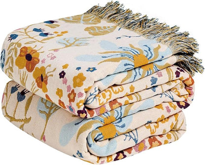 MSGKV Boho Throw Blanket for Couch 100% Cotton 50"x60" Floral Blanket Sofa Chair Throws Spring Breathable Lightweight Farmhouse Blankets Home Decor All Seasons