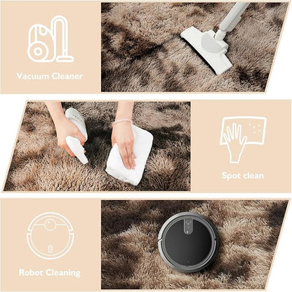 9x12 Fluffy Area Rugs for Living Room,Large Fuzzy Shag Area Rug for Bedroom,Soft Non-Shedding Indoor Plush Carpet for Kids Bedroom Nursery Home Decor,Tie-Dyed Coffee