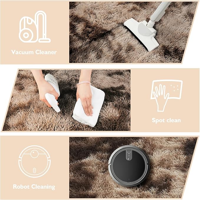 Shag Area Rug for Bedroom 4x6,Fluffy Area Rugs for Living Room,Soft Fuzzy Rug Non-Shedding Indoor Plush Carpet for Kids Bedroom Nursery Dorm Home Decor,Tie-Dyed Coffee