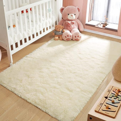 LOCHAS Ultra Soft Indoor Modern Area Rugs Fluffy Living Room Carpets for Children Bedroom Home Decor Nursery Rug 6x9 Feet, Light Champagne