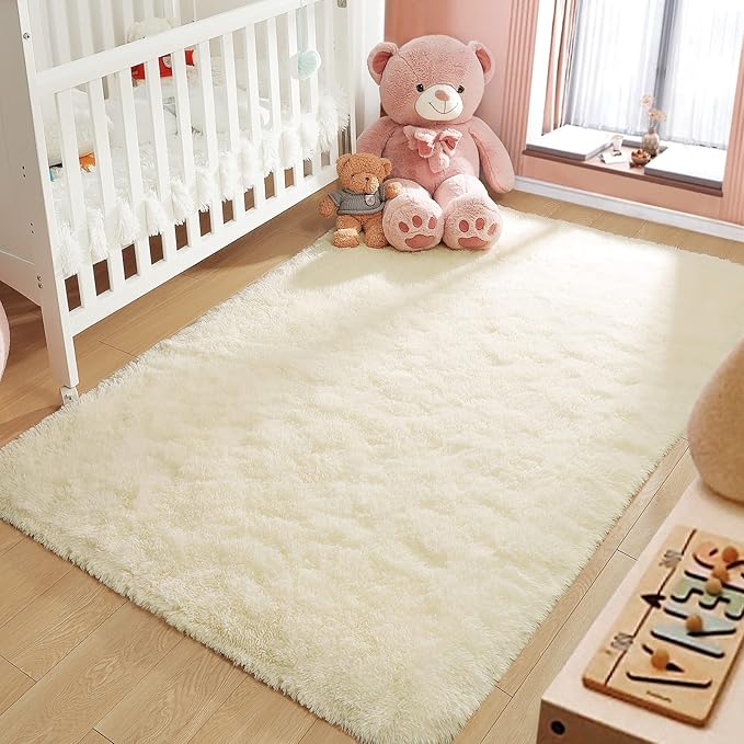LOCHAS Ultra Soft Indoor Modern Area Rugs Fluffy Living Room Carpets for Children Bedroom Home Decor Nursery Rug 3x5 Feet, Light Champagne