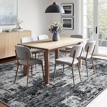 Washable Area Rugs 5'x8' Non-Slip Modern Abstract Soft for Living Room Entryway Bedroom Nursery, Print Pattern, Black Navy Blue Gray