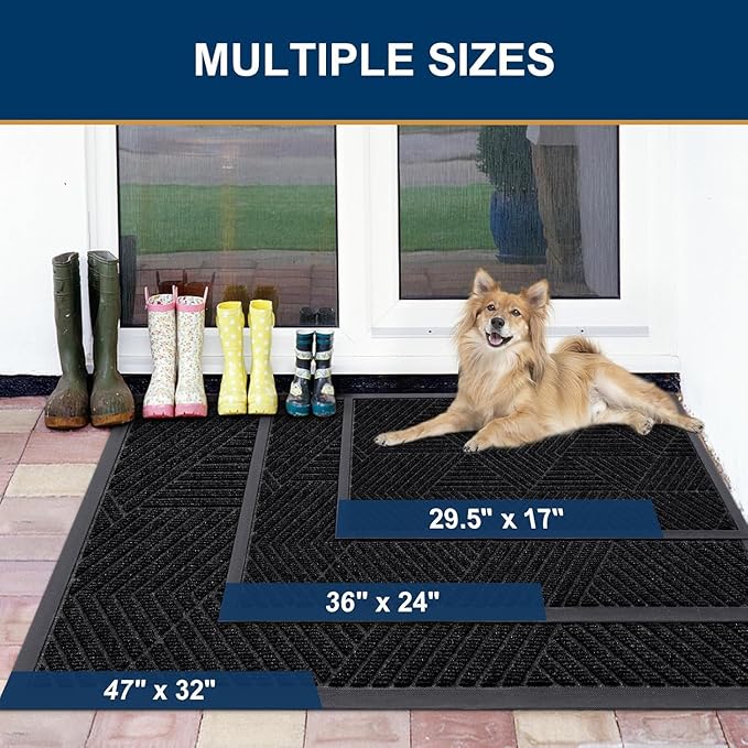 Smiry Front Door Mat Outside Entrance, Heavy Duty Sturdy Natural Rubber Doormat, Trap Dirt and Moisture, Easy Clean Low Profile Mats for Indoor Outdoor Entry, Irregular Triangle (59x40, Black)