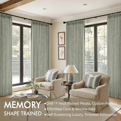 MIULEE Pinch Pleated Thick Linen Curtains 96 Inches Long 2 Panels for Living Room Bedroom, Memory Trained Pleat Drapes Light Filtering Sage Green Semi Sheer Window Curtains Hooks Rings Back Tab