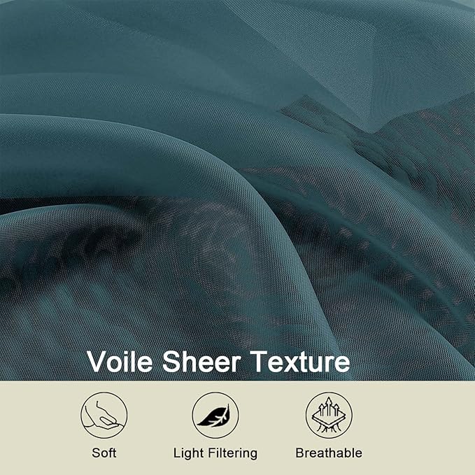Sheer Dusty Blue Curtains for Bedroom Living Room 54 Inch Length 2 Panels Set, Solid Soft Airy Light Filtering Window Treatments, Modern Rod Pocket Drapes, Dusty Blue, 42" Wx54 L Inches