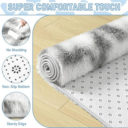 LOCHAS Ultra Soft Indoor Modern Area Rugs 8 x10, Fluffy Living Room Carpets for Children Bedroom Home Decor Nursery Rug, Tie-Dyed Grey & White