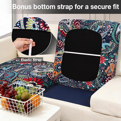 hyha 8Pcs Patio Cushion Covers, Stretch Outdoor Couch Cushion Covers Replacement, Washable Outdoor Chair/Sofa Slipcovers for Patio Furniture Cushions Protector with Elastic Bottom(Paisley,Cover Only)