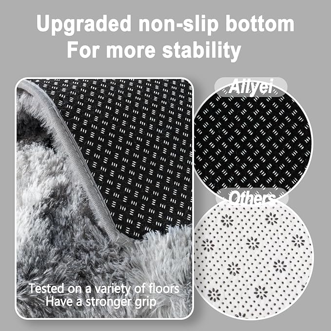 Soft Runner Rugs for Bedroom Hallways, 2x5 Abstract Grey Fluffy Shag Throw Area Rug Non Slip for Bedside Dorm, Long Shaggy Furry Carpet for Nursery Living Room