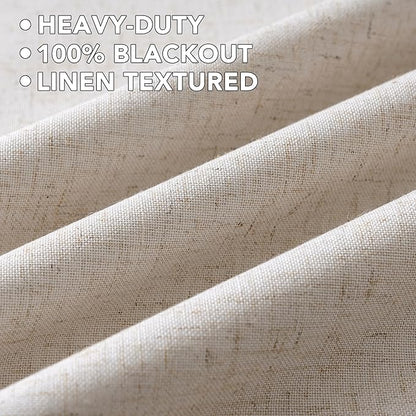 H.VERSAILTEX Linen Curtains 100% Blackout Curtains for Bedroom 84 inch Long Full Light Blocking Nature Linen Blended Window Curtains for Living Room Nickel Grommet (2 Panels, Heathered Natural)
