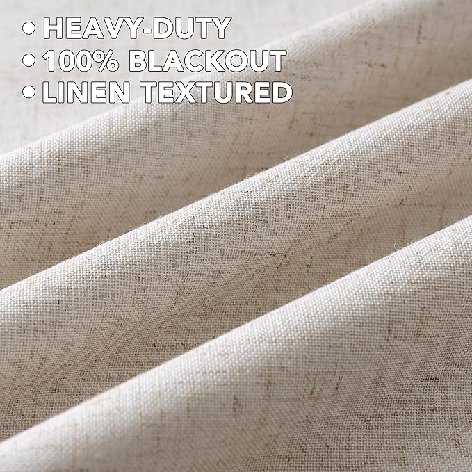 H.VERSAILTEX Linen Curtains 100% Blackout Curtains for Bedroom 63 inch Long Full Light Blocking Nature Linen Blended Window Curtains for Living Room Nickel Grommet (2 Panels, Heathered Natural)